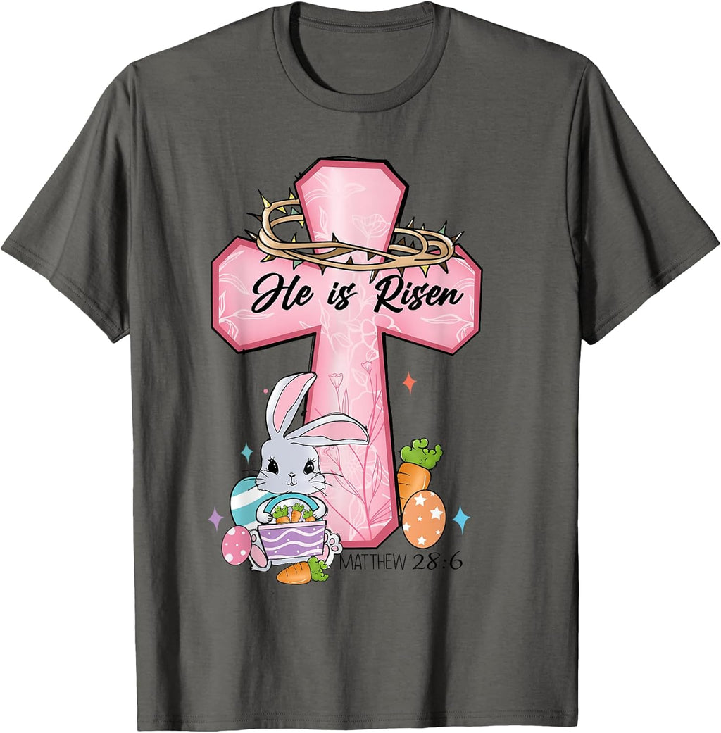 He is Risen Bunny Cross Vintage Happy Easter Day 2025 - Adult & Kids T-Shirts, Sweatshirts & Hoodies apparel design preview 1