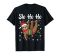 Slo Ho Ho Funny Sloth Santa Hat T-Shirt - Minimalist Print Unisex - T-Shirt, Sweatshirt, Hoodie