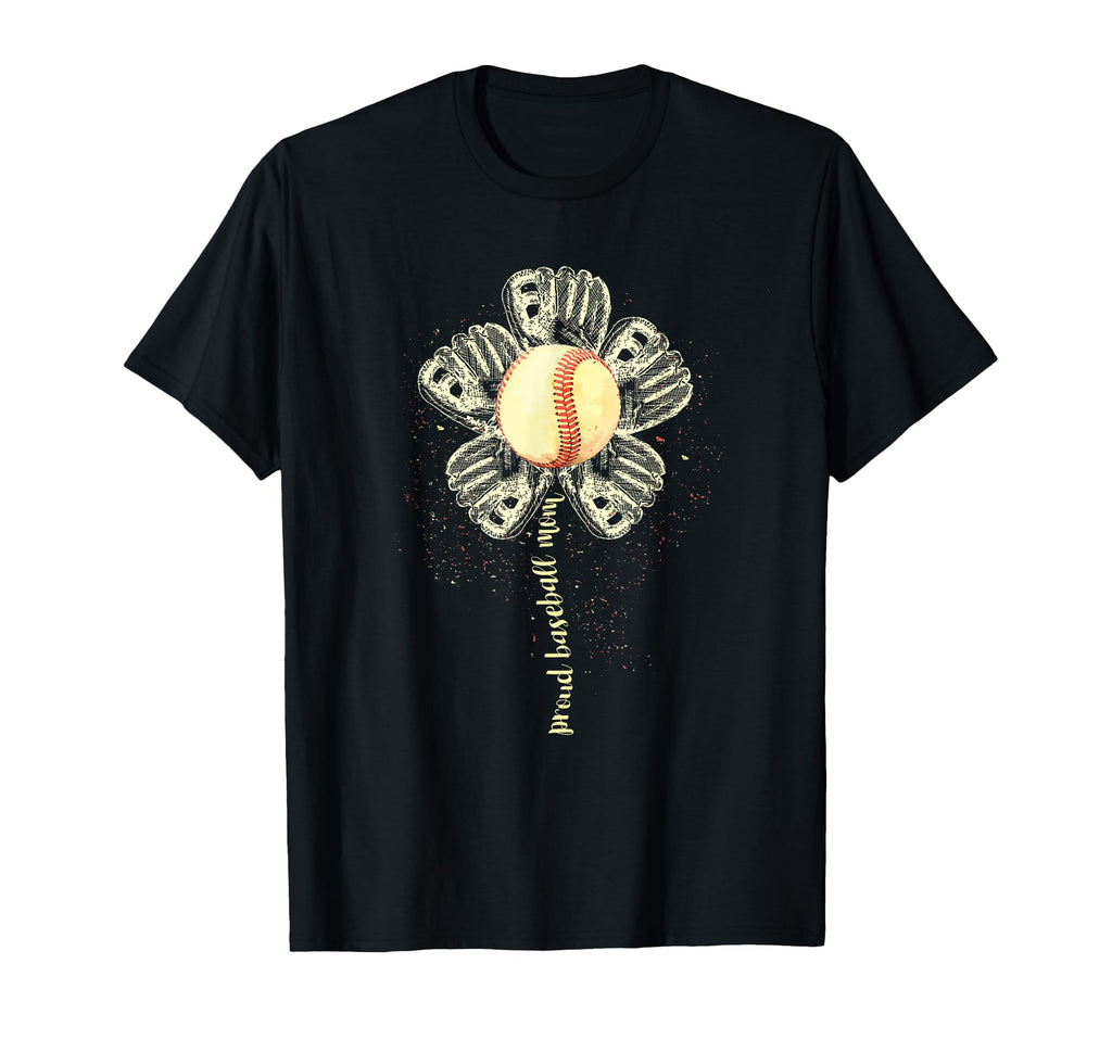 Proud Baseball Mom Flower Mothers Day T-Shirt - Trendy Graphic for Adults - T-Shirt, Sweatshirt, Hoodie