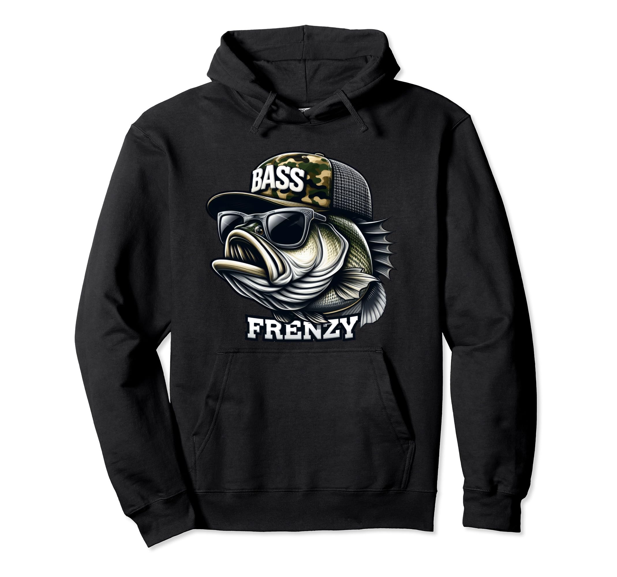 Big Mouth Bass Fish Frenzy Dad Hoodie - Fun Novelty Design for Adults - T-Shirt, Sweatshirt, Hoodie