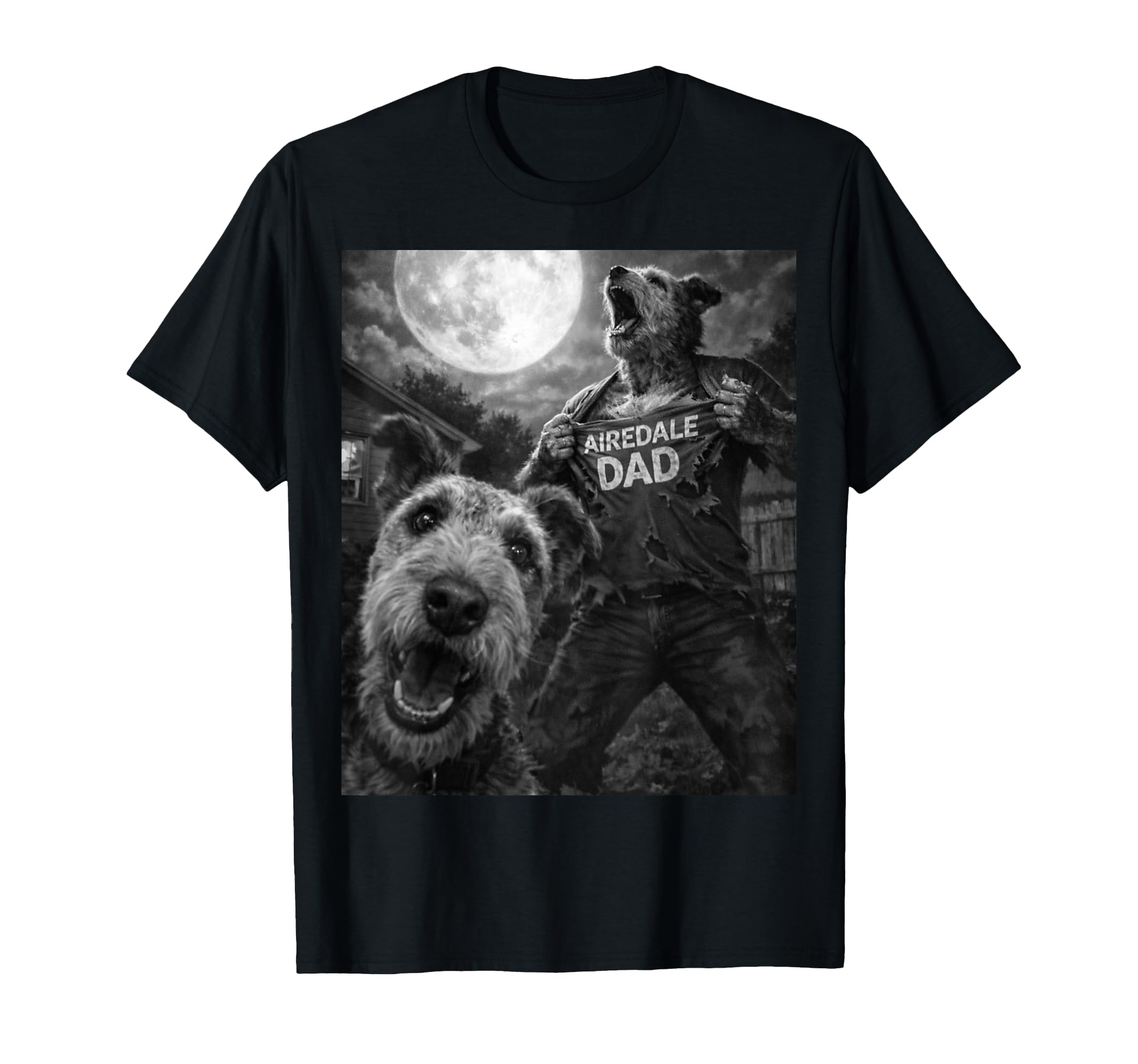 Airedale Terrier Dad Funny Horror T-Shirt - Minimalist Print for Adults - T-Shirt, Sweatshirt, Hoodie