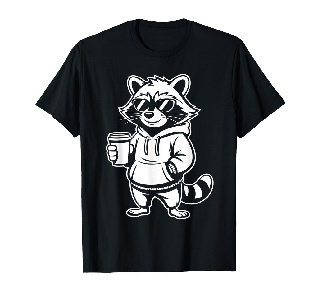 Funny Raccoon Coffee Lover Dad Mom Hoodie - Graphic Print Men Women - T-Shirt, Sweatshirt, Hoodie