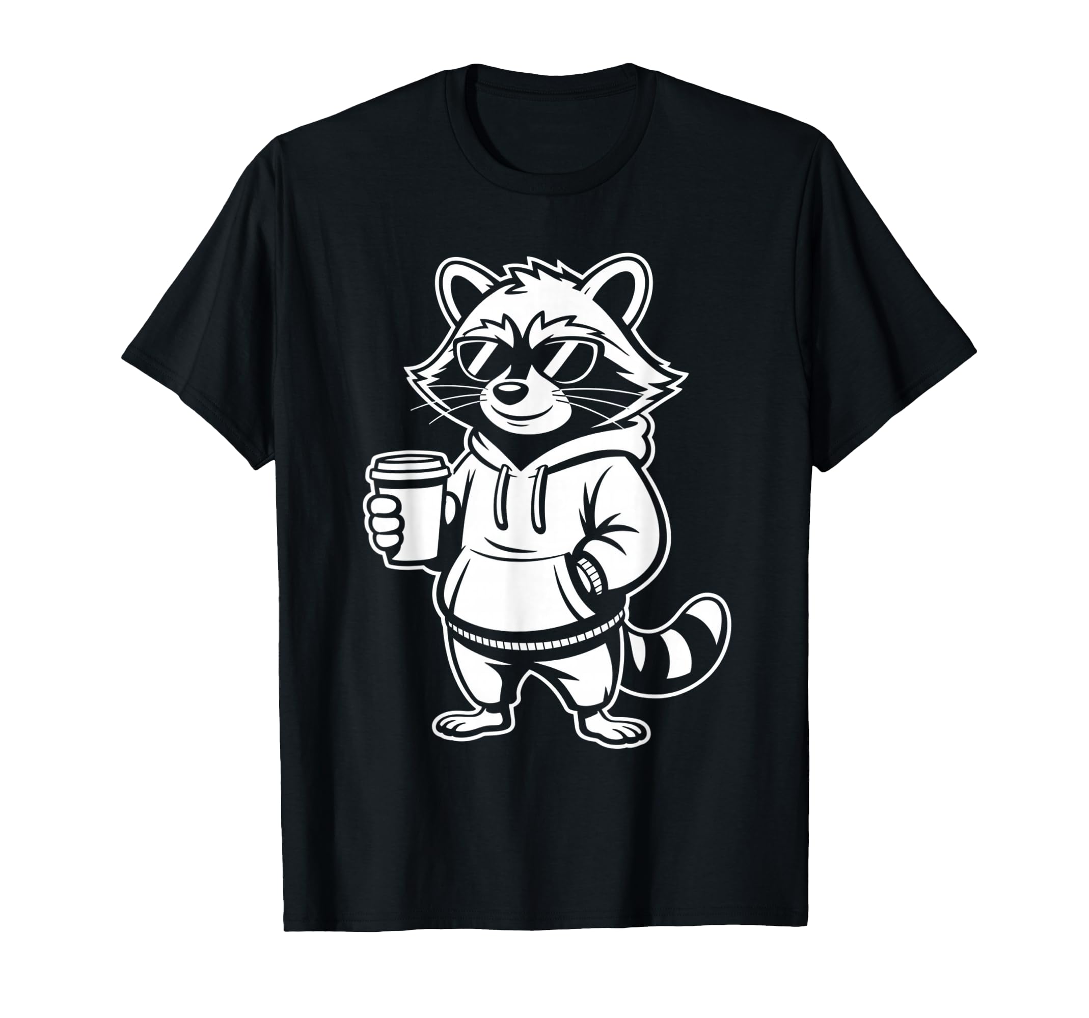 Funny Raccoon Coffee Lover Dad Mom Hoodie - Graphic Print Men Women - T-Shirt, Sweatshirt, Hoodie