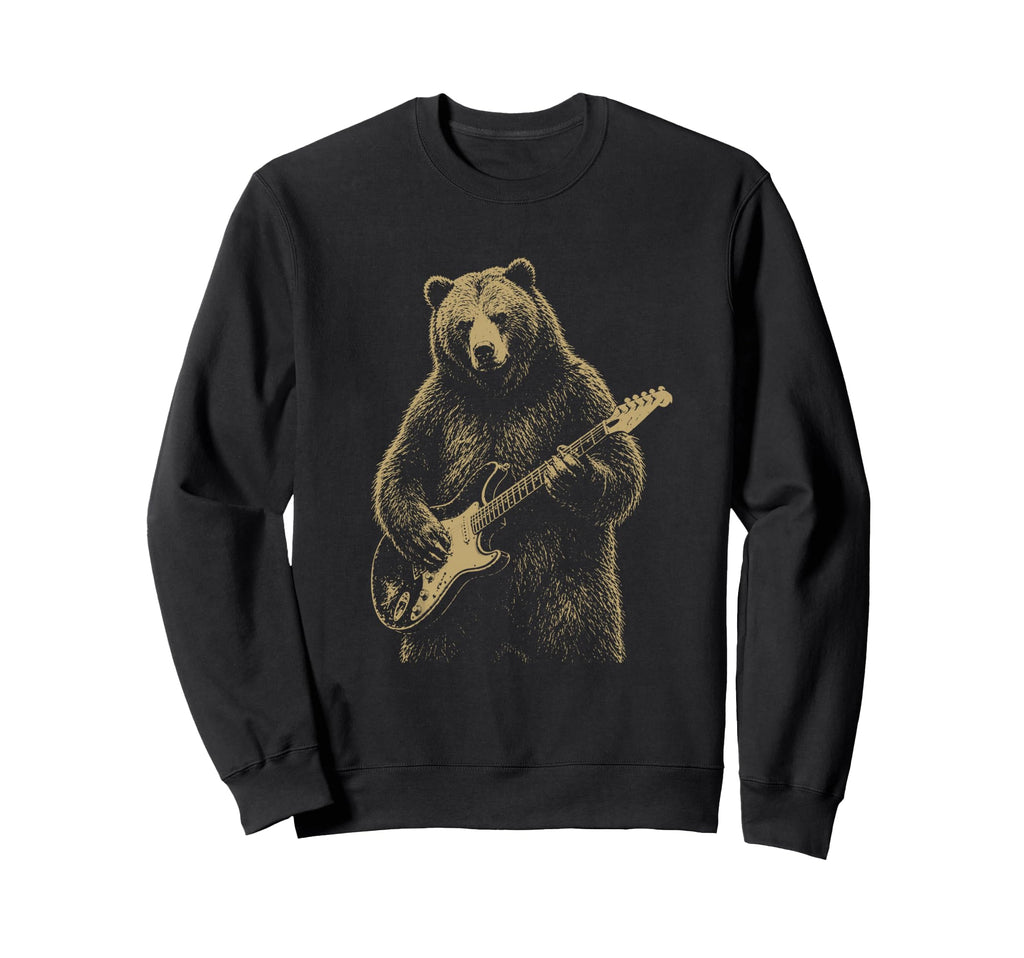 Bear Playing Electric Guitar Rocker Sweatshirt - Graphic Print Men Women - T-Shirt, Sweatshirt, Hoodie