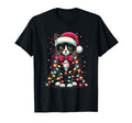 Tuxedo Cat Kitten Santa Hat Lights T-Shirt - Minimalist Print for Adults - T-Shirt, Sweatshirt, Hoodie