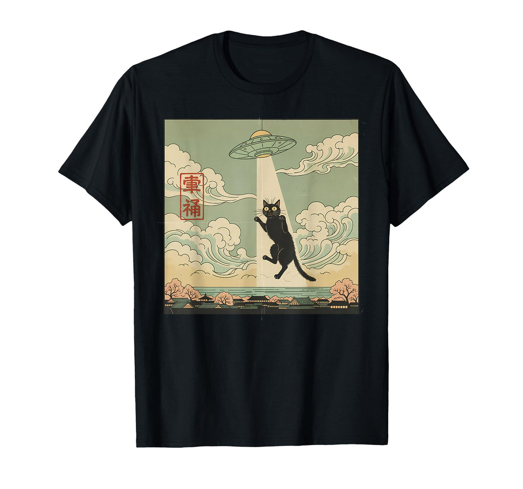 Japanese Cat Alien Cat Dad Ufo Abduction T-Shirt - Graphic Print for Adults - T-Shirt, Sweatshirt, Hoodie