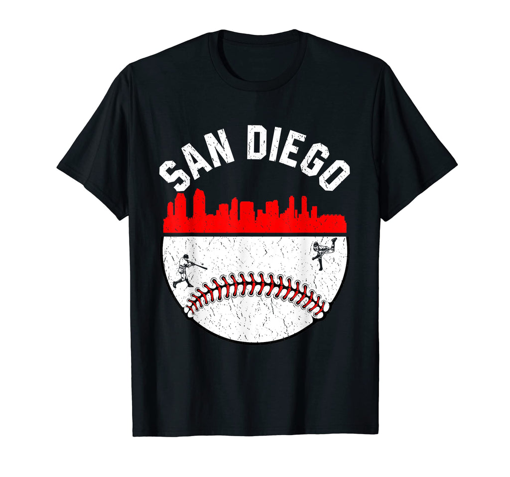 San Diego Cityscape Baseball Distressed T-Shirt - Custom Art Print Unisex - T-Shirt, Sweatshirt, Hoodie