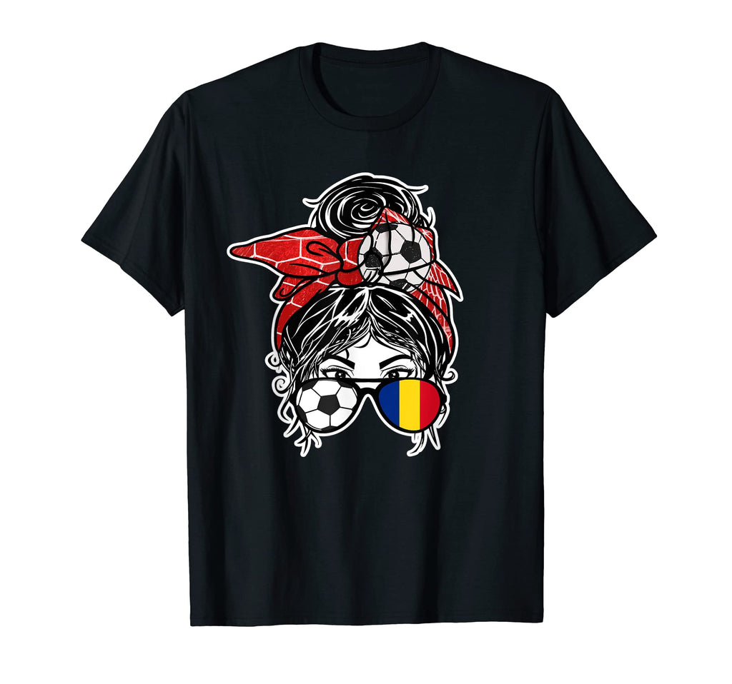 Messy Bun Hair Romanian Soccer T-Shirt - Fun Novelty Design for Adults - T-Shirt, Sweatshirt, Hoodie