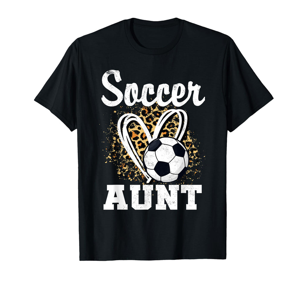 Soccer Aunt Leopard Heart Soccer T-Shirt - Fun Novelty Design for Adults - T-Shirt, Sweatshirt, Hoodie