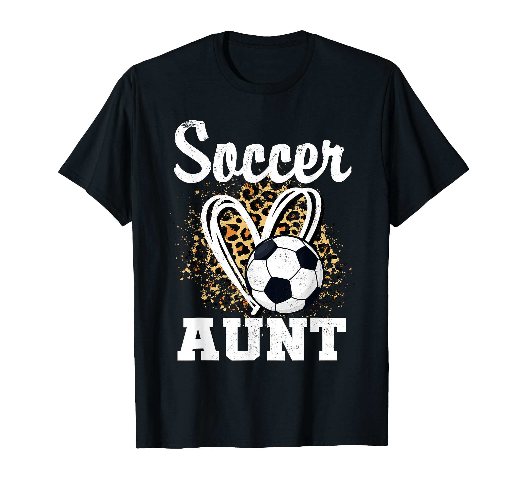 Soccer Aunt Leopard Heart Soccer T-Shirt - Fun Novelty Design for Adults - T-Shirt, Sweatshirt, Hoodie
