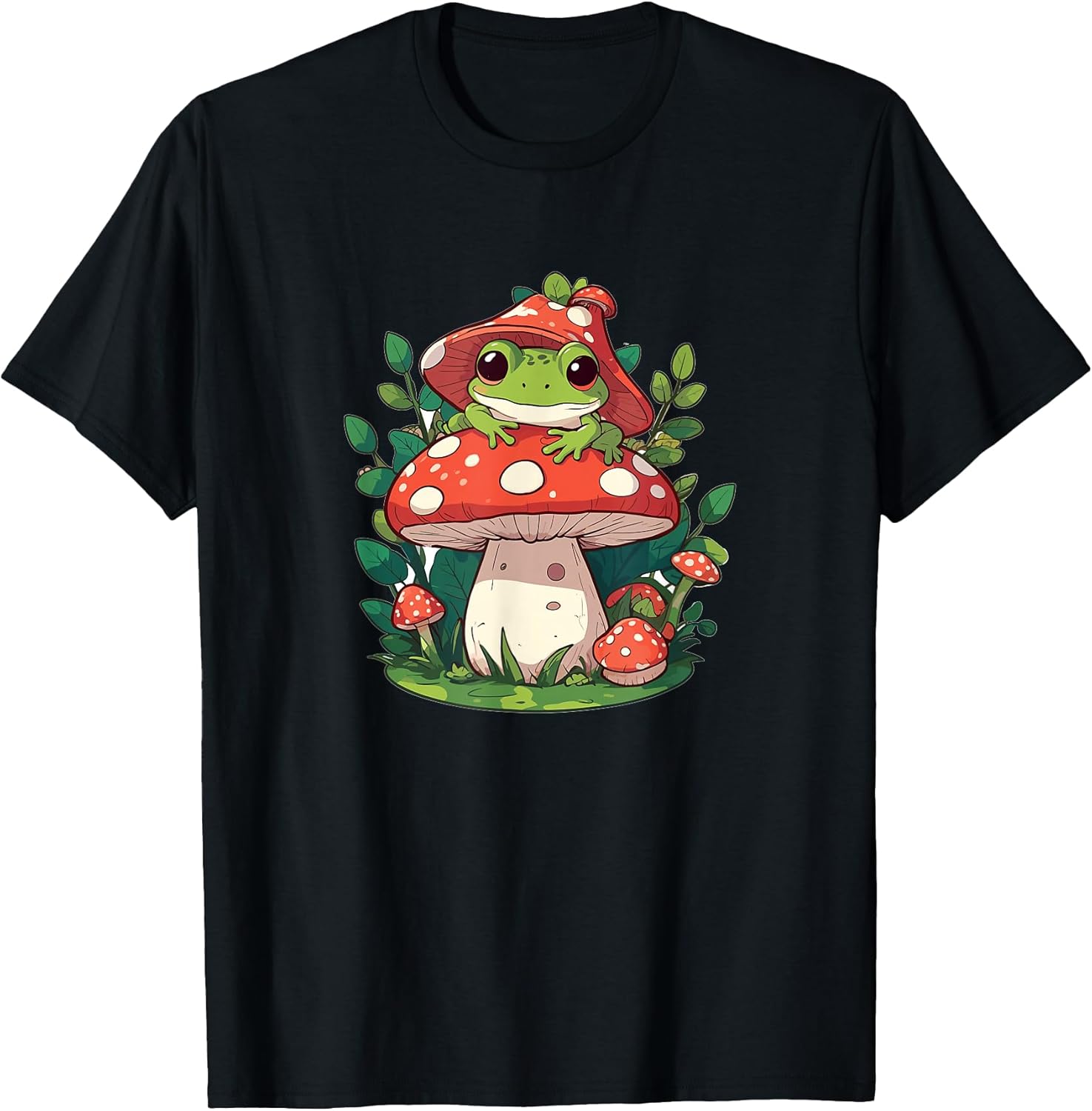 Cute Frog on Mushroom Cartoon Aesthetic Art - Adult & Kids T-Shirts, Sweatshirts & Hoodies apparel design preview 1