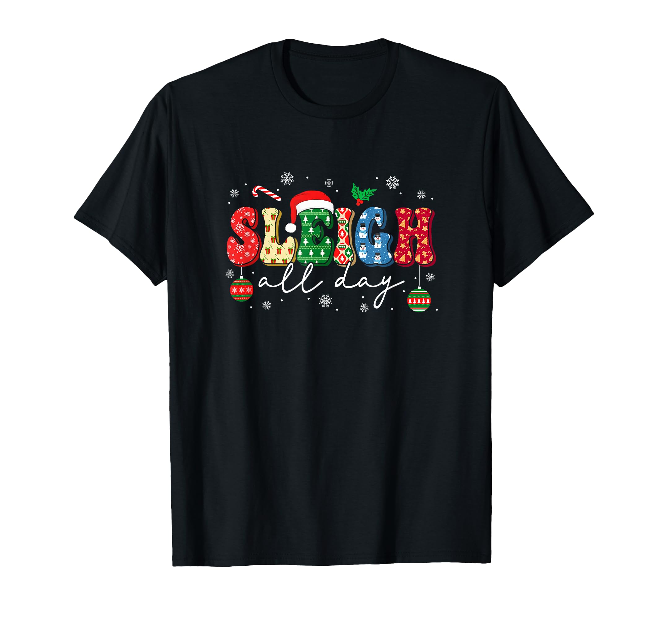 Sleigh All Day Slay Groovy Santa Hat T-Shirt - Custom Art Print Unisex - T-Shirt, Sweatshirt, Hoodie