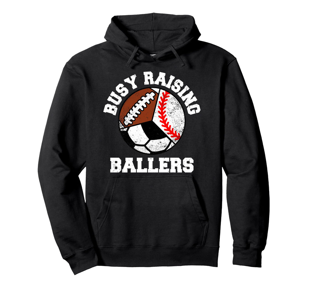 Busy Raising Ballers Funny Baseball Hoodie - Novelty Apparel for Adults - T-Shirt, Sweatshirt, Hoodie