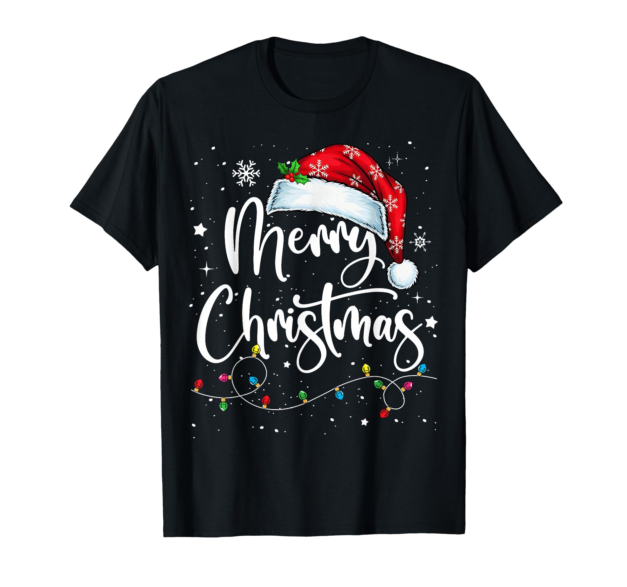 Merry Lights Santa Hat Family Matching T-Shirt - Novelty Apparel Men Women - T-Shirt, Sweatshirt, Hoodie