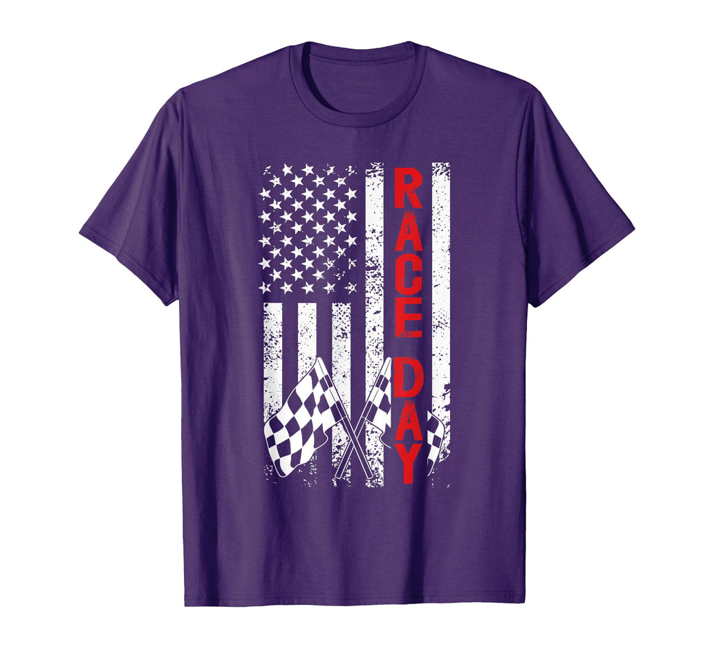 Race Day Us Flag Checkered Flag Car T-Shirt - Streetwear Style for Adults - T-Shirt, Sweatshirt, Hoodie