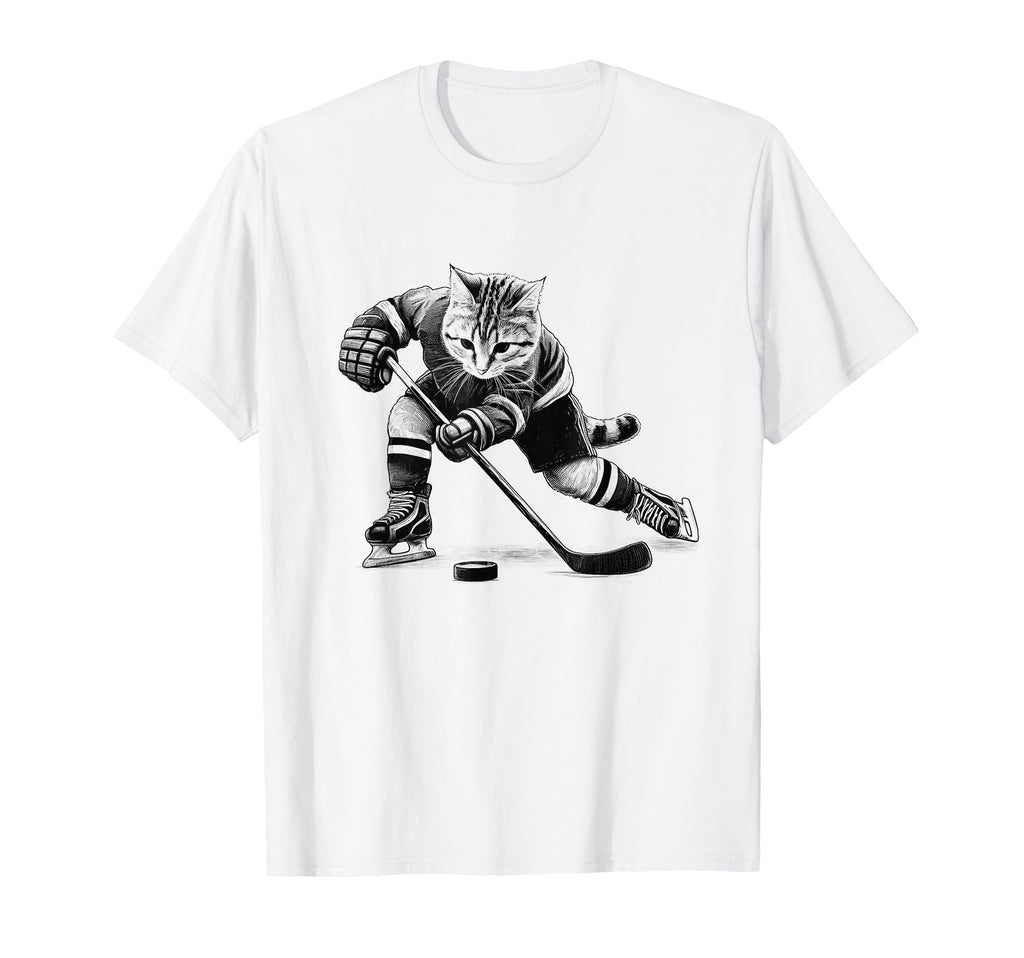 Cat Playing Hockey Kitten Lover T-Shirt - Fun Novelty Design Men Women - T-Shirt, Sweatshirt, Hoodie