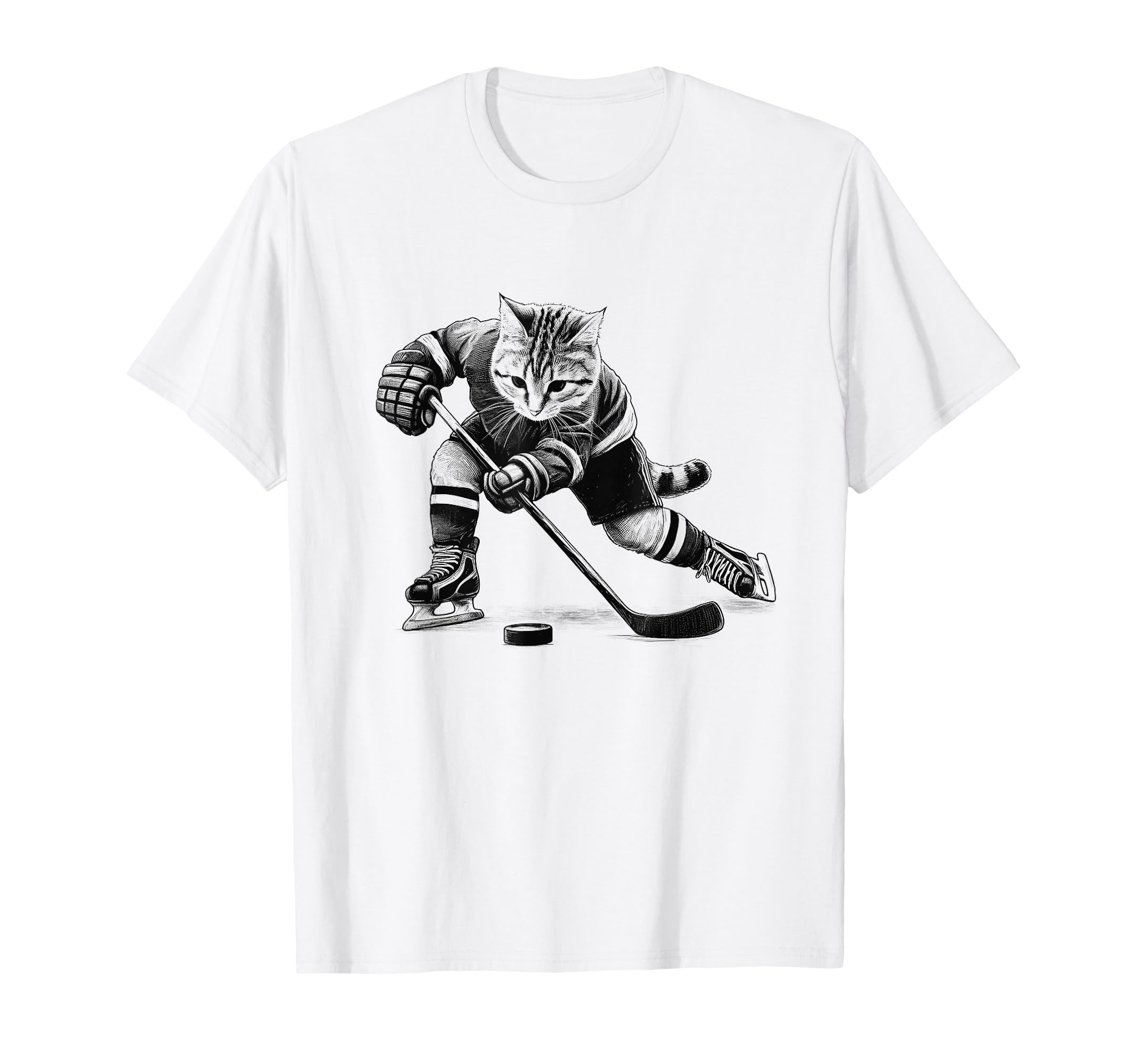 Cat Playing Hockey Kitten Lover T-Shirt - Fun Novelty Design Men Women - T-Shirt, Sweatshirt, Hoodie