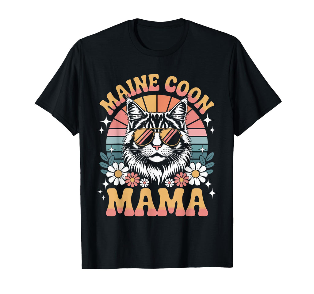 Maine Coon Cat Mama Floral 60S 70S T-Shirt - Graphic Print for Adults - T-Shirt, Sweatshirt, Hoodie