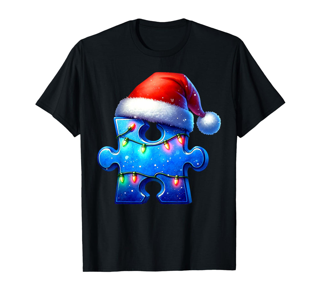 Puzzle Piece Santa Hat Autism T-Shirt - Streetwear Style Men Women - T-Shirt, Sweatshirt, Hoodie