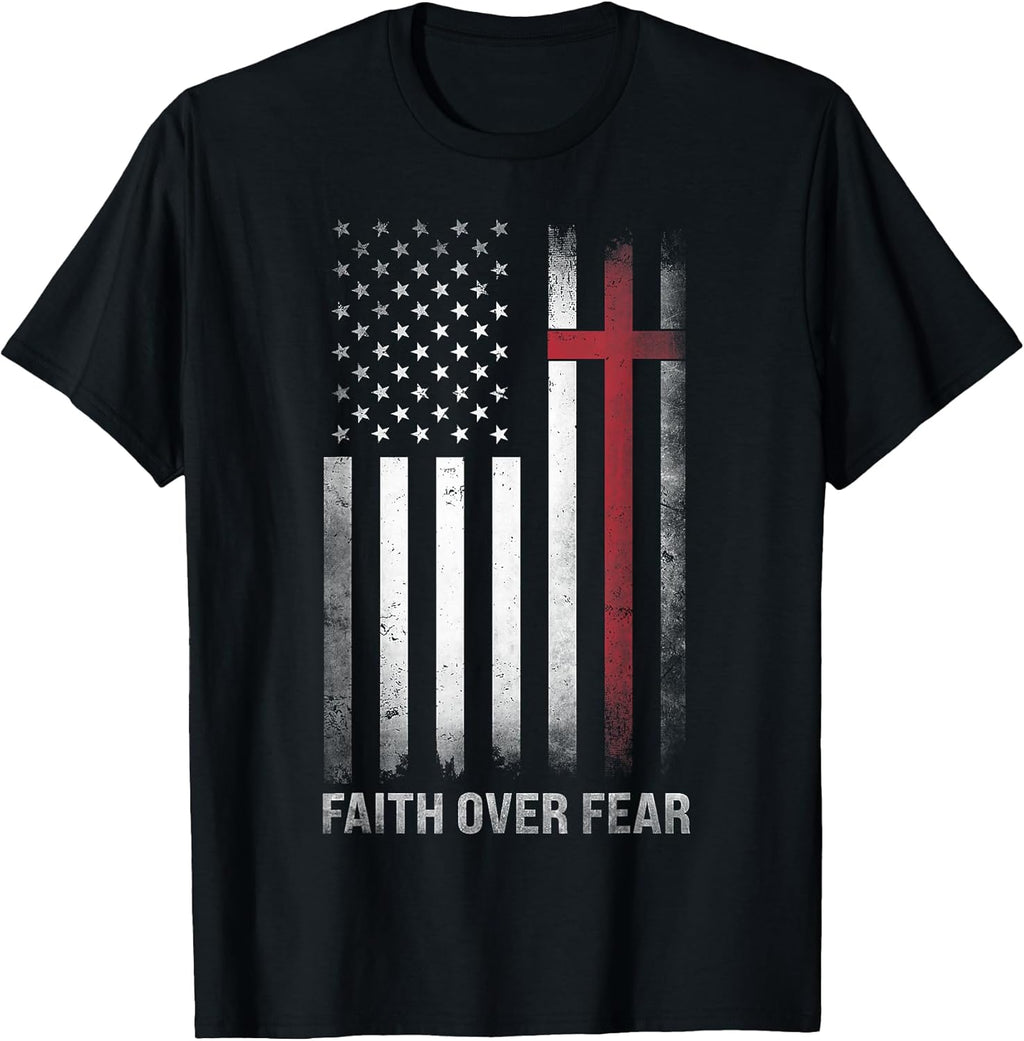 Christian US USA Flag American Christ Faith Over Fear - Adult & Kids T-Shirts, Sweatshirts & Hoodies apparel design preview 1