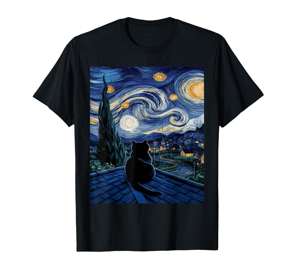 Cat Starry Night Van Gogh Cat Cat T-Shirt - Novelty Apparel for Adults - T-Shirt, Sweatshirt, Hoodie