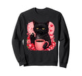 Black Cat Valentine Coffee Cat Sweatshirt - Graphic Print for Adults - T-Shirt, Sweatshirt, Hoodie