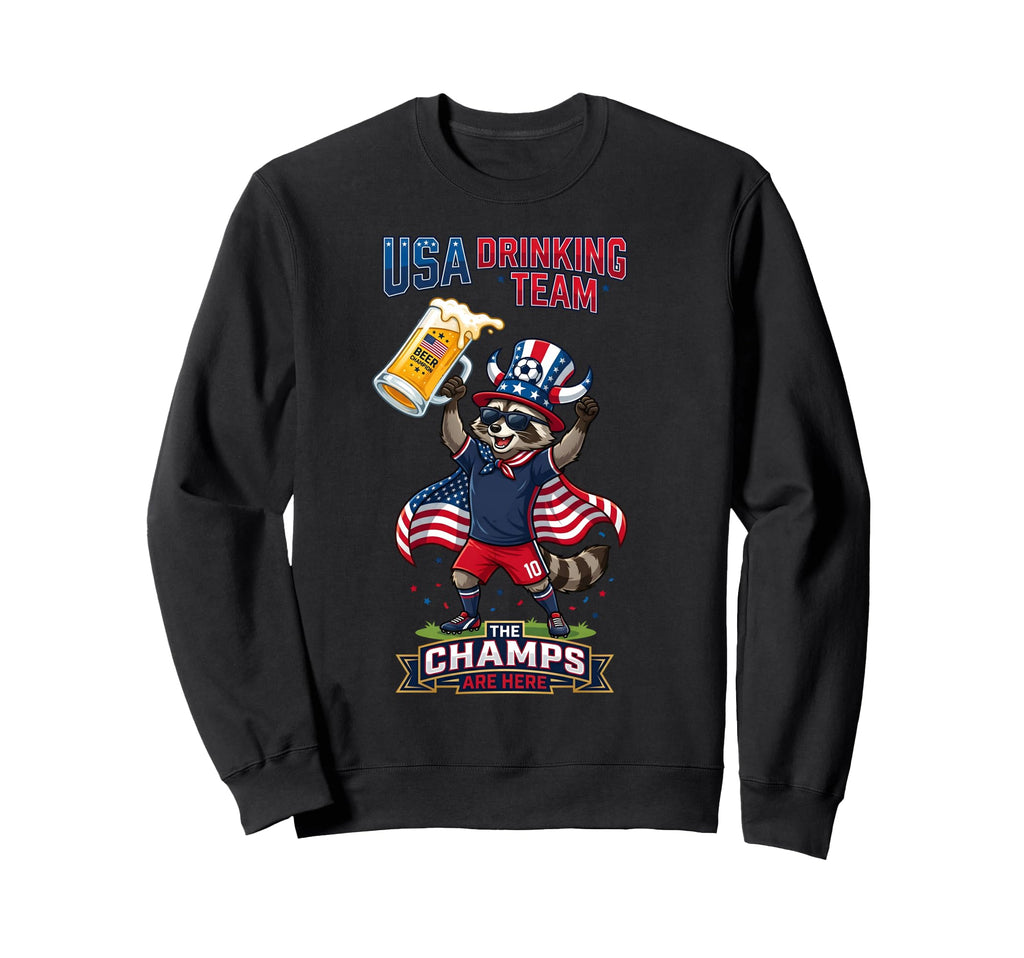 Usa Drinking Team Raccoon Sweatshirt - Trendy Graphic Men Women - T-Shirt, Sweatshirt, Hoodie