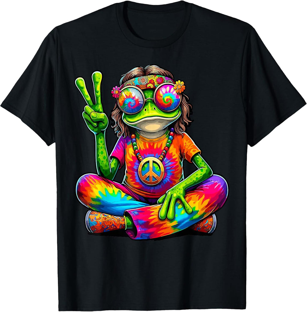 Hippie Tie Dye Frog 60's 70's Peace Sign - Adult & Kids T-Shirts, Sweatshirts & Hoodies apparel design preview 1