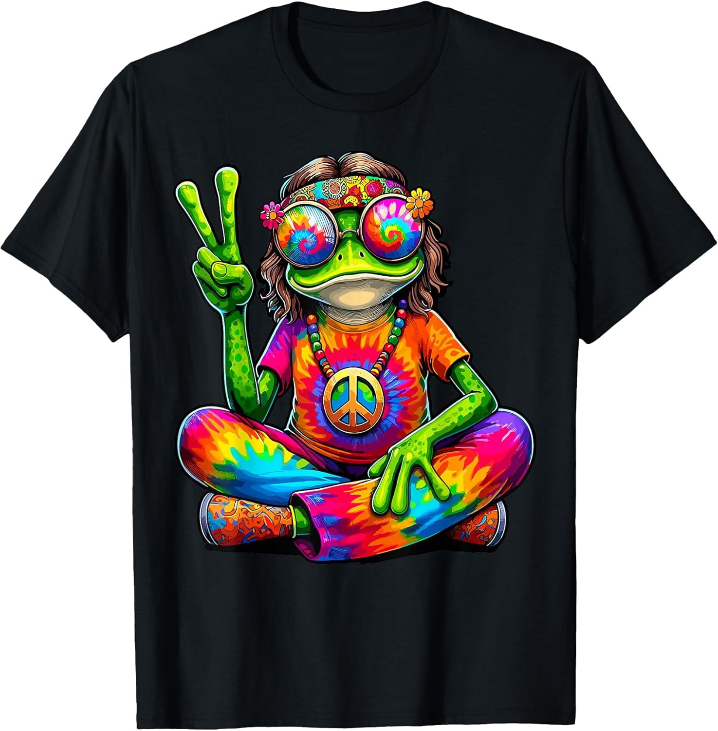 Hippie Tie Dye Frog 60's 70's Peace Sign - Adult & Kids T-Shirts, Sweatshirts & Hoodies apparel design preview 1