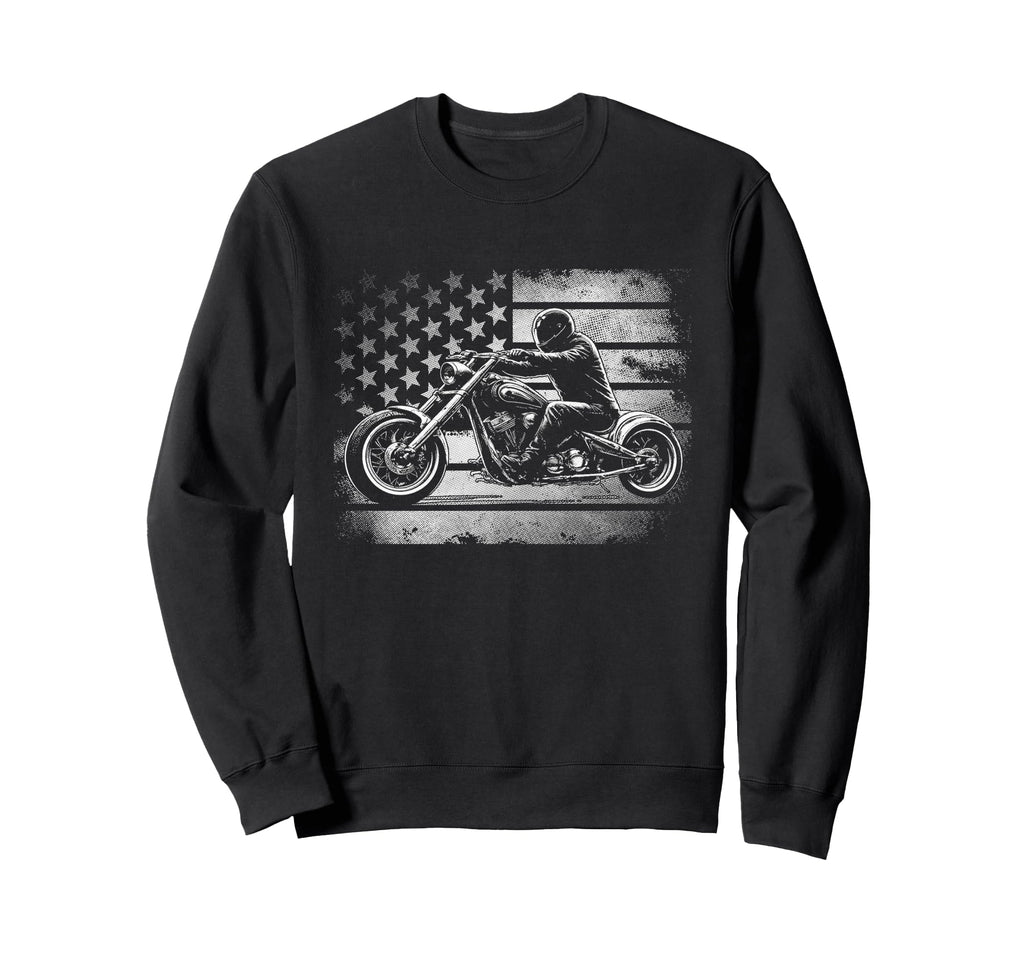 Motorcycle Usa Flag Biker Sweatshirt - Fun Novelty Design Men Women - T-Shirt, Sweatshirt, Hoodie