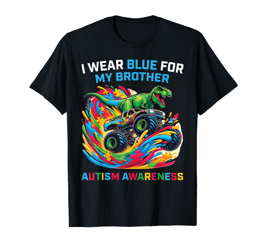 I Wear Blue My Brother Autism T Rex T-Shirt - Minimalist Print Unisex - T-Shirt, Sweatshirt, Hoodie