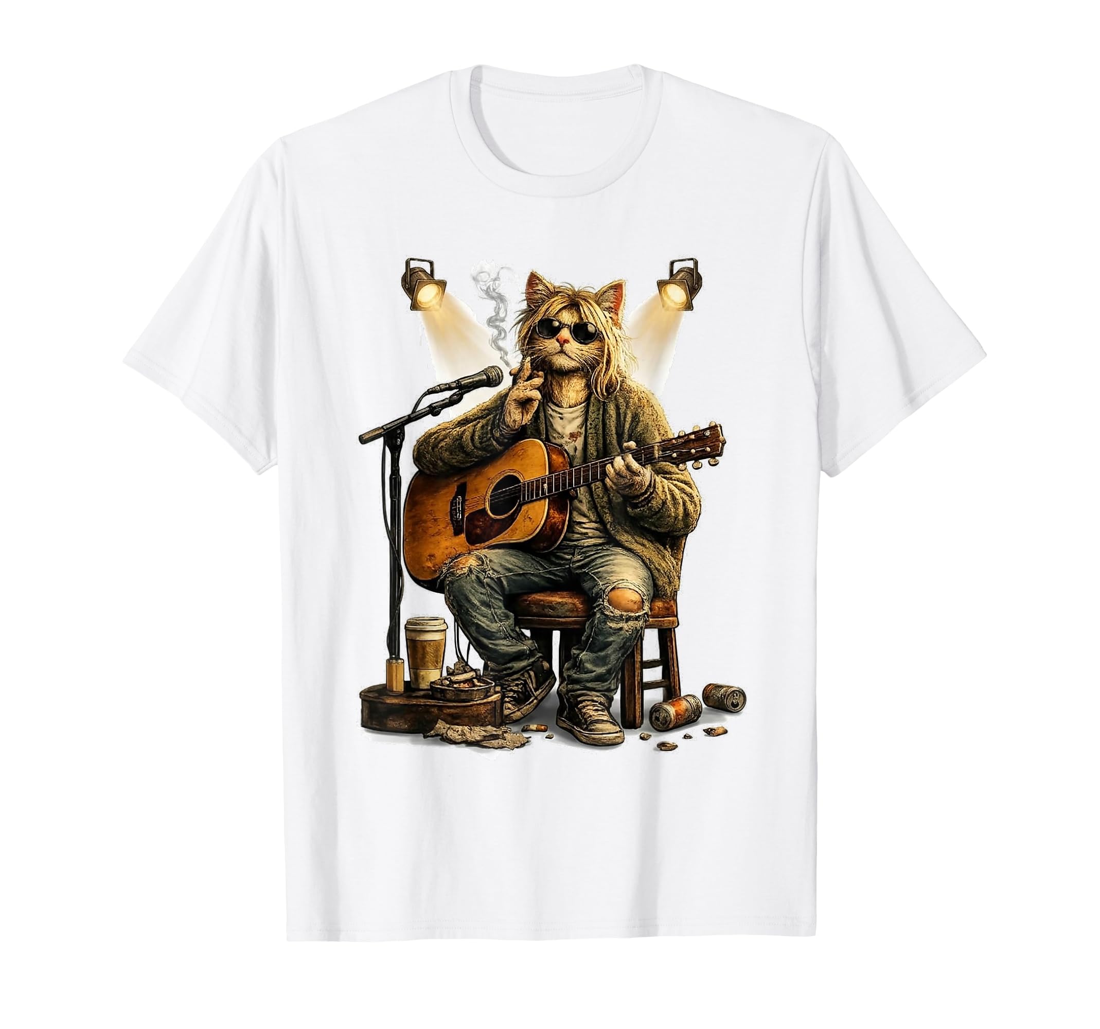 Funny Cat Playing Guitar Grunge Rock T-Shirt - Casual Everyday Wear Unisex - T-Shirt, Sweatshirt, Hoodie
