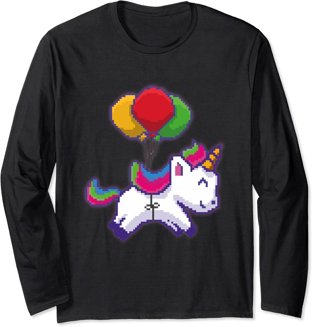 Pixel Art Unicorn on Balloons - Adult & Kids T-Shirts, Sweatshirts & Hoodies apparel design preview 1