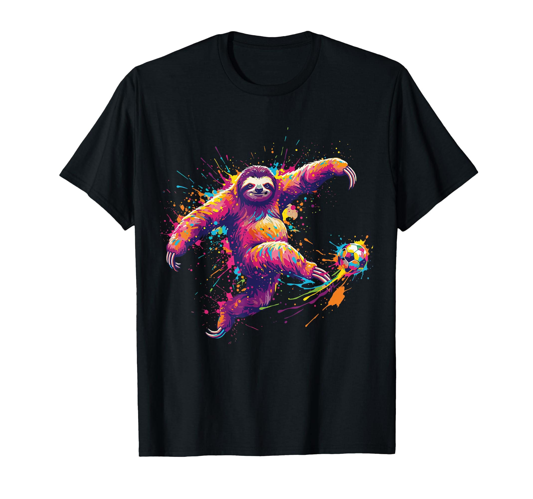 Soccer Player Sloth Art Paint Splatter T-Shirt - Novelty Apparel Unisex - T-Shirt, Sweatshirt, Hoodie