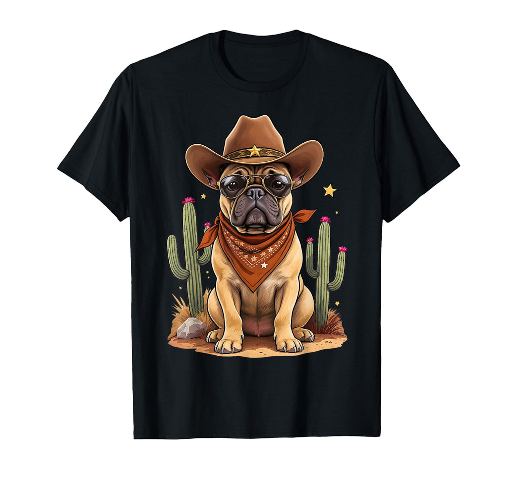 French Bulldog Cowboy Dog Western T-Shirt - Minimalist Print for Adults - T-Shirt, Sweatshirt, Hoodie