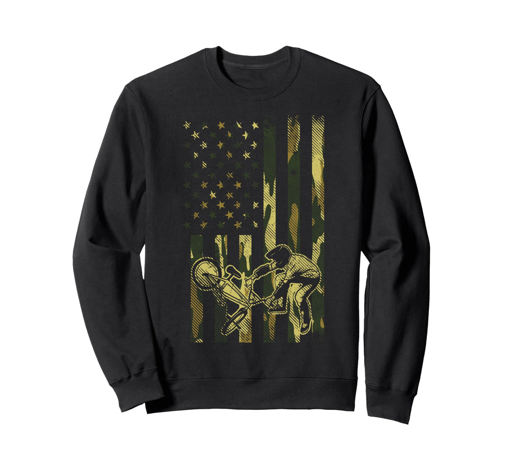 Camo American Flag Bmx Bicycle Sweatshirt - Custom Art Print for Adults - T-Shirt, Sweatshirt, Hoodie