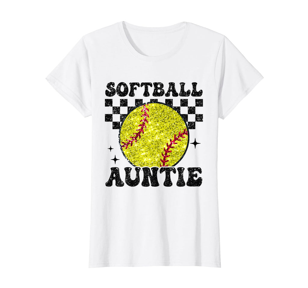 Softball Auntie Checkered Funny T-Shirt - Aesthetic Graphic Men Women - T-Shirt, Sweatshirt, Hoodie