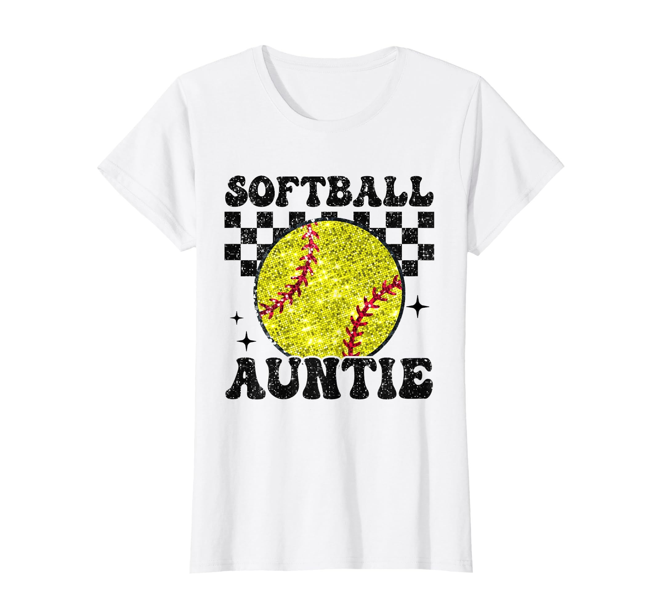 Softball Auntie Checkered Funny T-Shirt - Aesthetic Graphic Men Women - T-Shirt, Sweatshirt, Hoodie