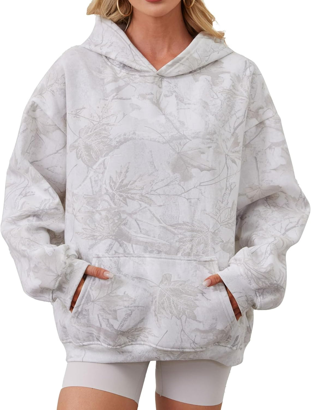 Women Camo Oversized Maple Leaf Fleece Hooded Fall - Adult & Kids T-Shirts, Sweatshirts & Hoodies apparel design preview 1