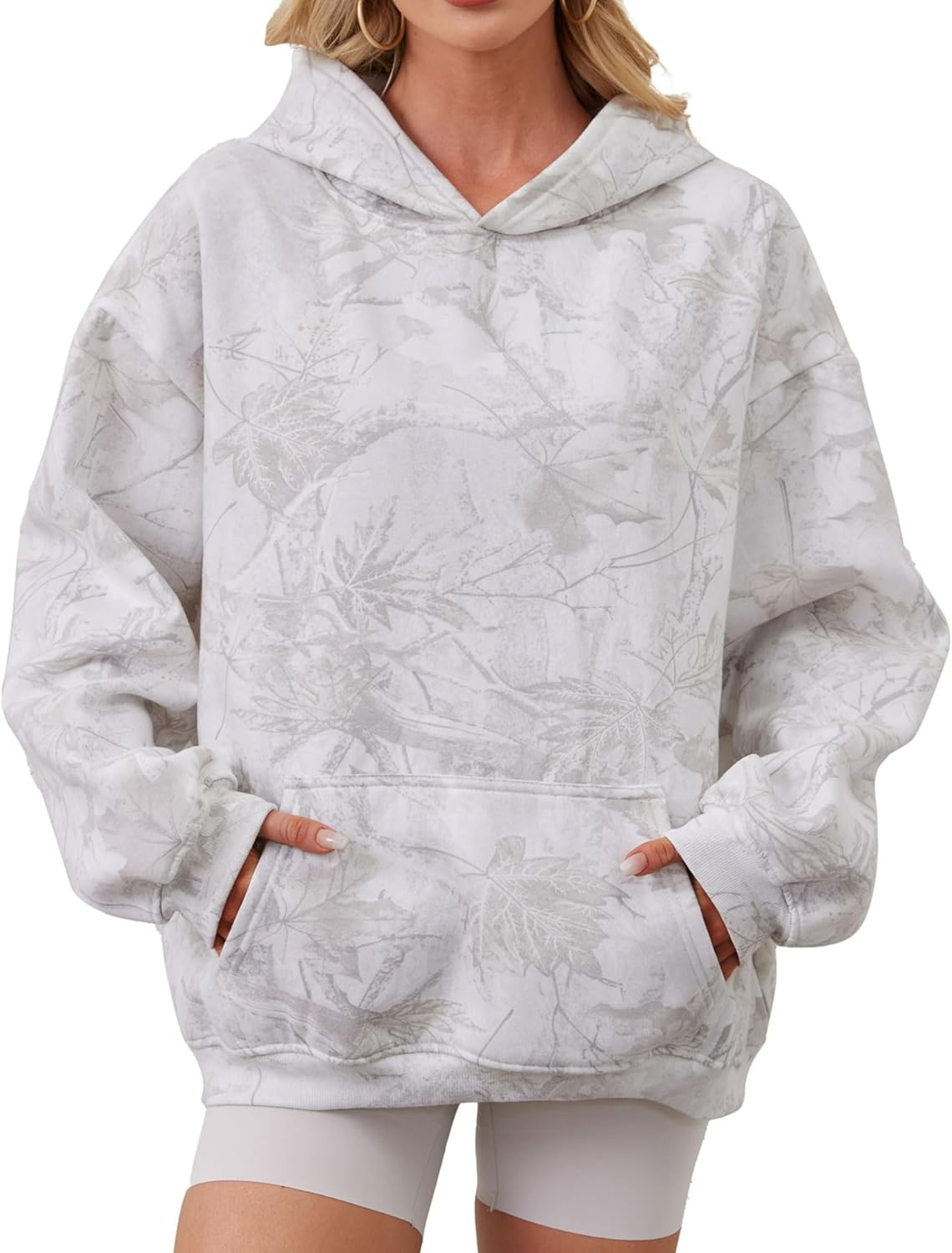 Women Camo Oversized Maple Leaf Fleece Hooded Fall - Adult & Kids T-Shirts, Sweatshirts & Hoodies apparel design preview 1