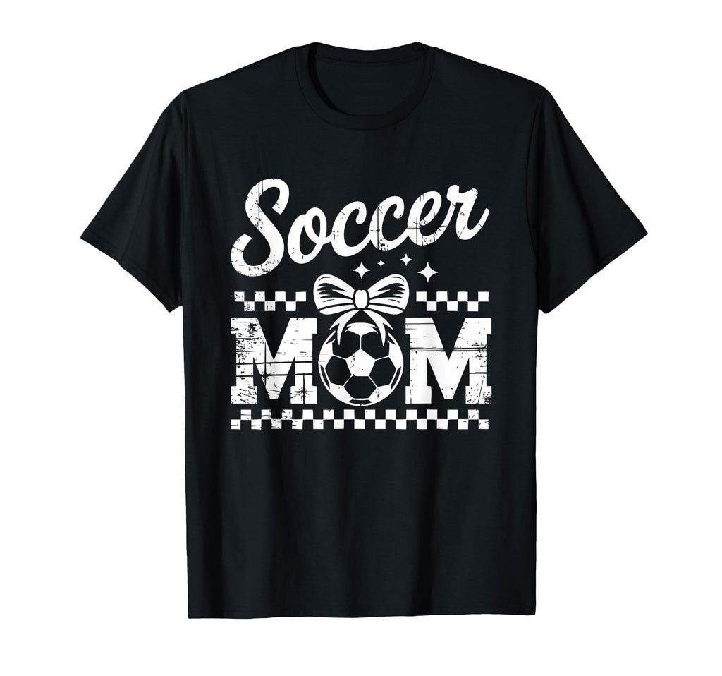 Soccer Mom Checker Pattern Ball Bow T-Shirt - Aesthetic Graphic for Adults - T-Shirt, Sweatshirt, Hoodie