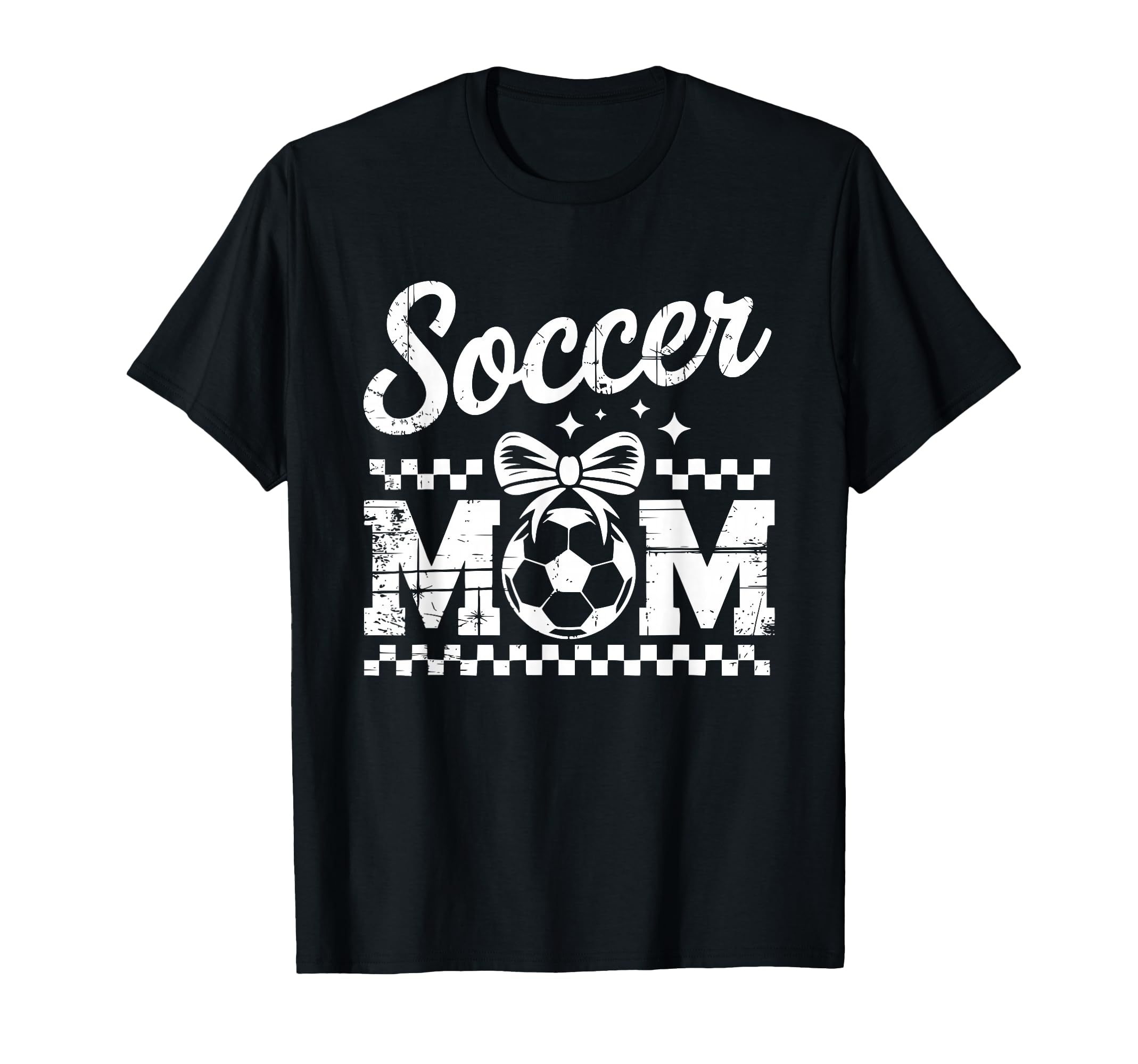 Soccer Mom Checker Pattern Ball Bow T-Shirt - Aesthetic Graphic for Adults - T-Shirt, Sweatshirt, Hoodie