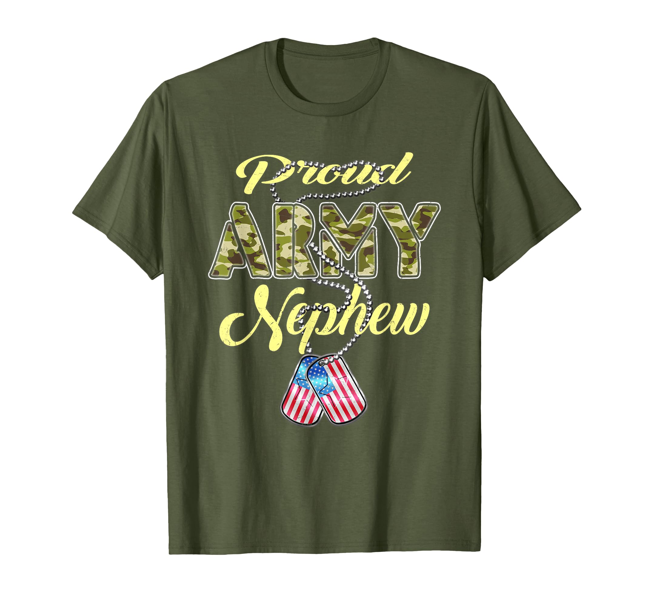 Proud Army Nephew Us Flag Dog Tags Pride T-Shirt - Graphic Print Unisex - T-Shirt, Sweatshirt, Hoodie