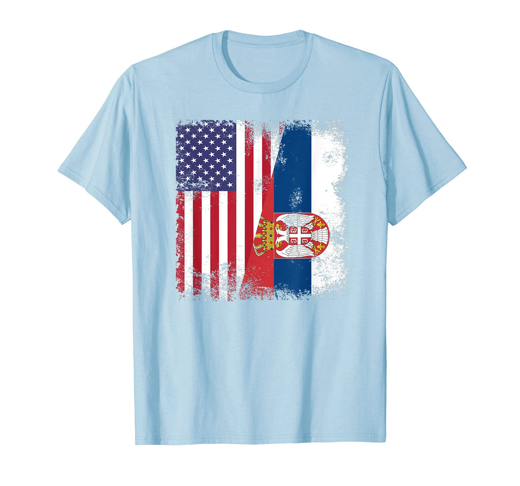 Half Serbian Flag Serbia Usa Gift T-Shirt - Aesthetic Graphic Men Women - T-Shirt, Sweatshirt, Hoodie