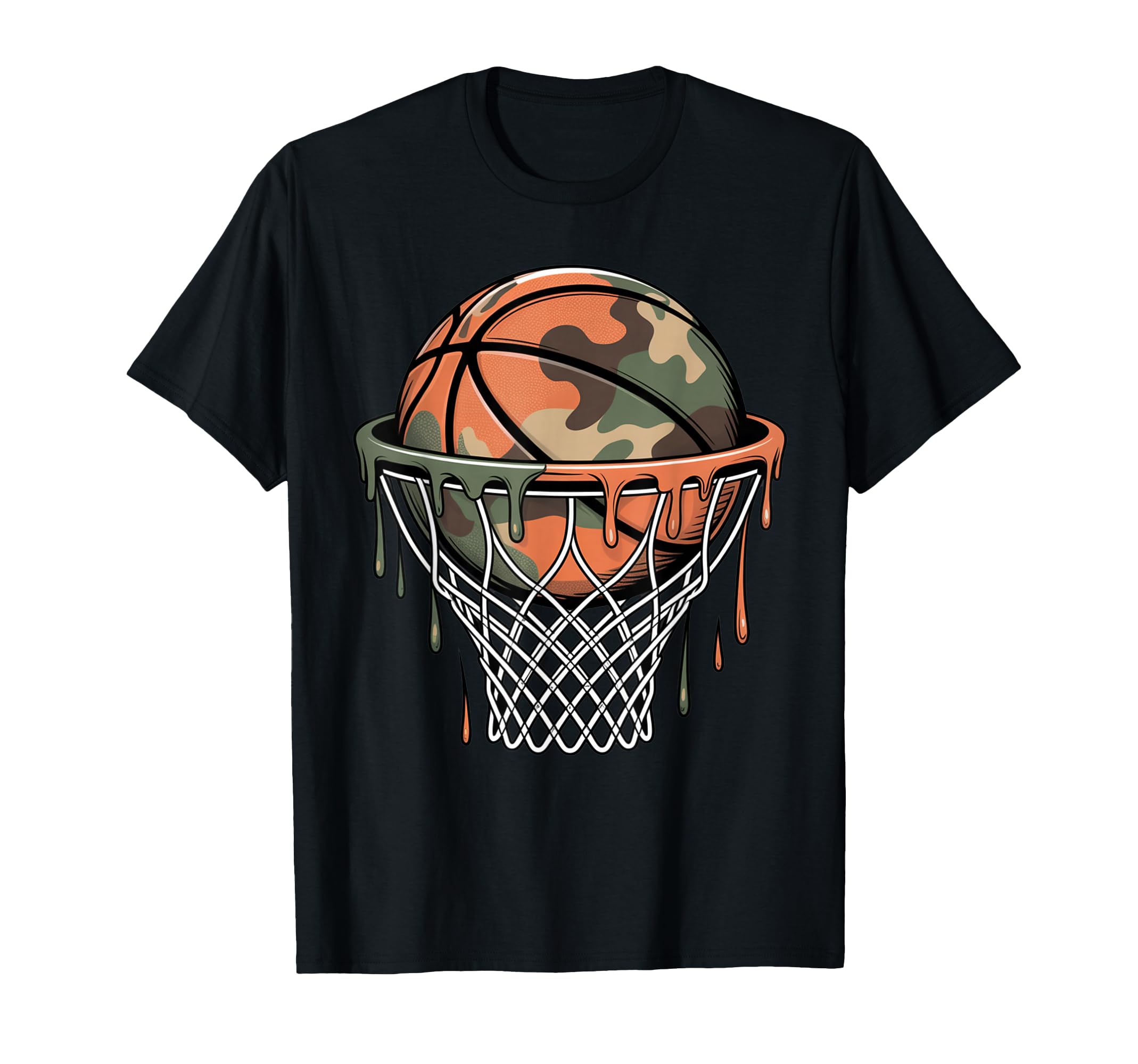 Camo Basketball Hoop Drip Camouflage T-Shirt - Graphic Print Unisex - T-Shirt, Sweatshirt, Hoodie