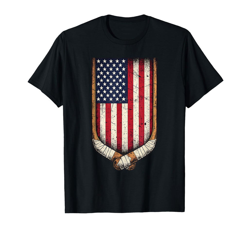 Usa Flag Hockey Sticks Patriotic Ice T-Shirt - Novelty Apparel Unisex - T-Shirt, Sweatshirt, Hoodie