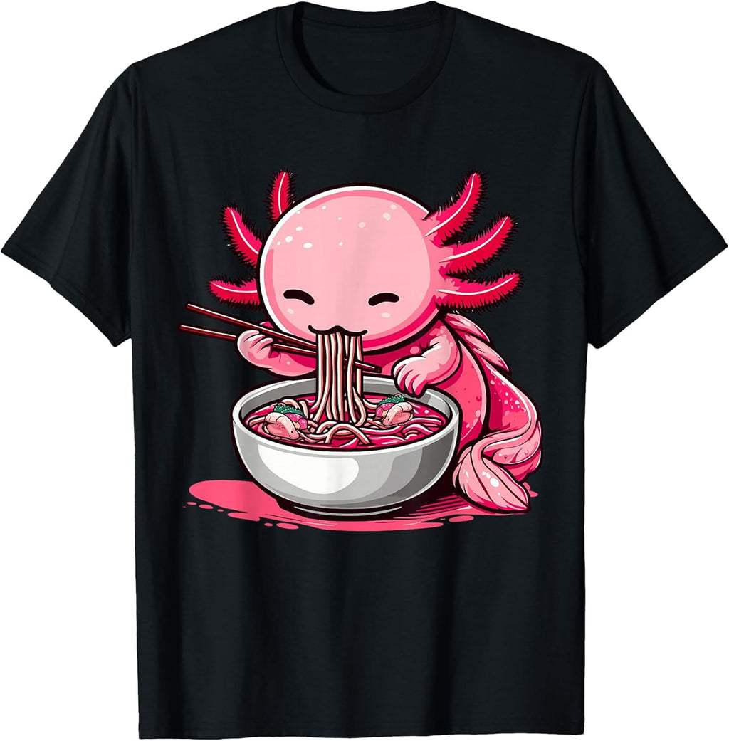 Funny Axolotl Noodle Gifts Anime Kawaii Eating Ramen - Adult & Kids T-Shirts, Sweatshirts & Hoodies apparel design preview 1