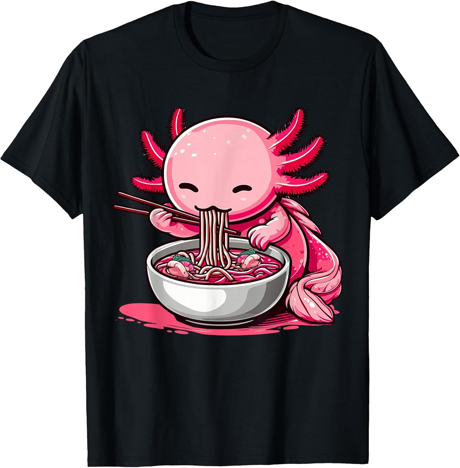 Funny Axolotl Noodle Gifts Anime Kawaii Eating Ramen - Adult & Kids T-Shirts, Sweatshirts & Hoodies apparel design preview 1