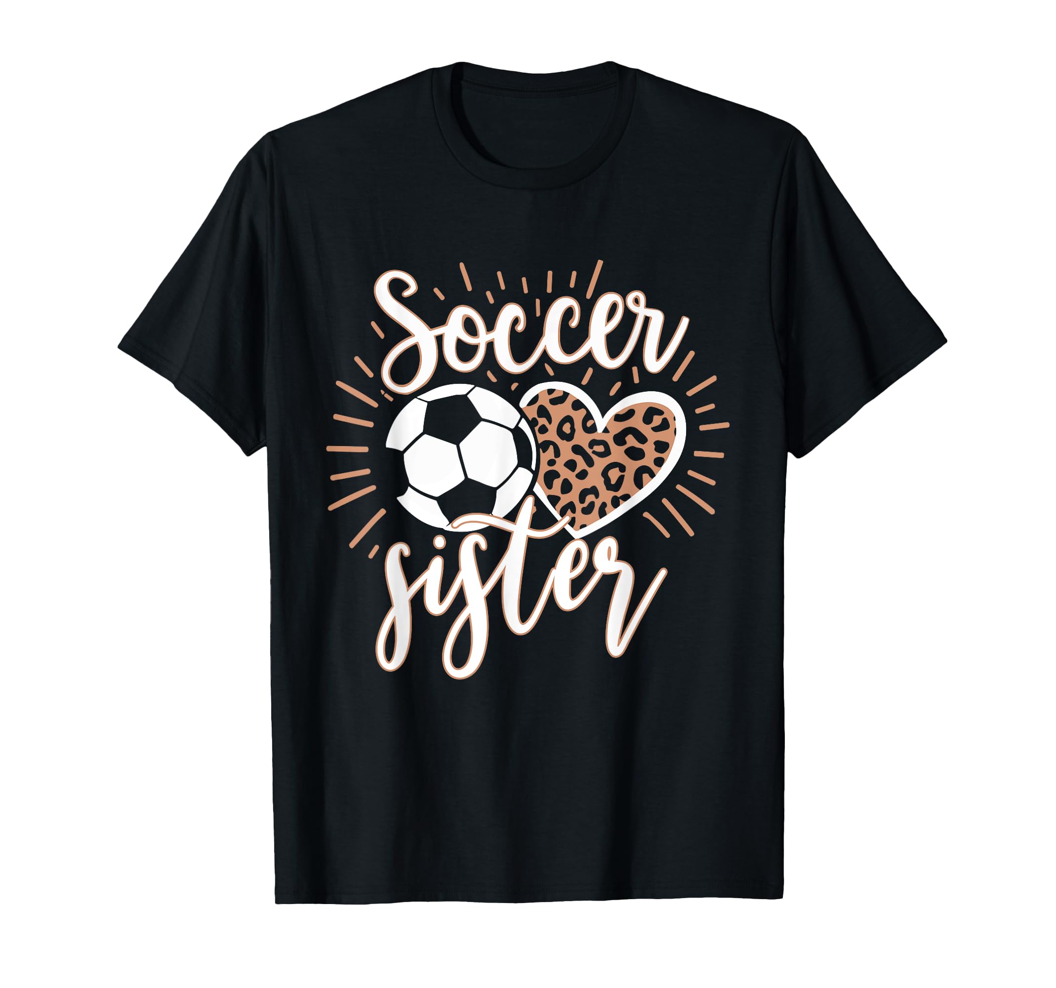 Soccer Sister Heart Leopard Soccer Ball T-Shirt - Graphic Print for Adults - T-Shirt, Sweatshirt, Hoodie