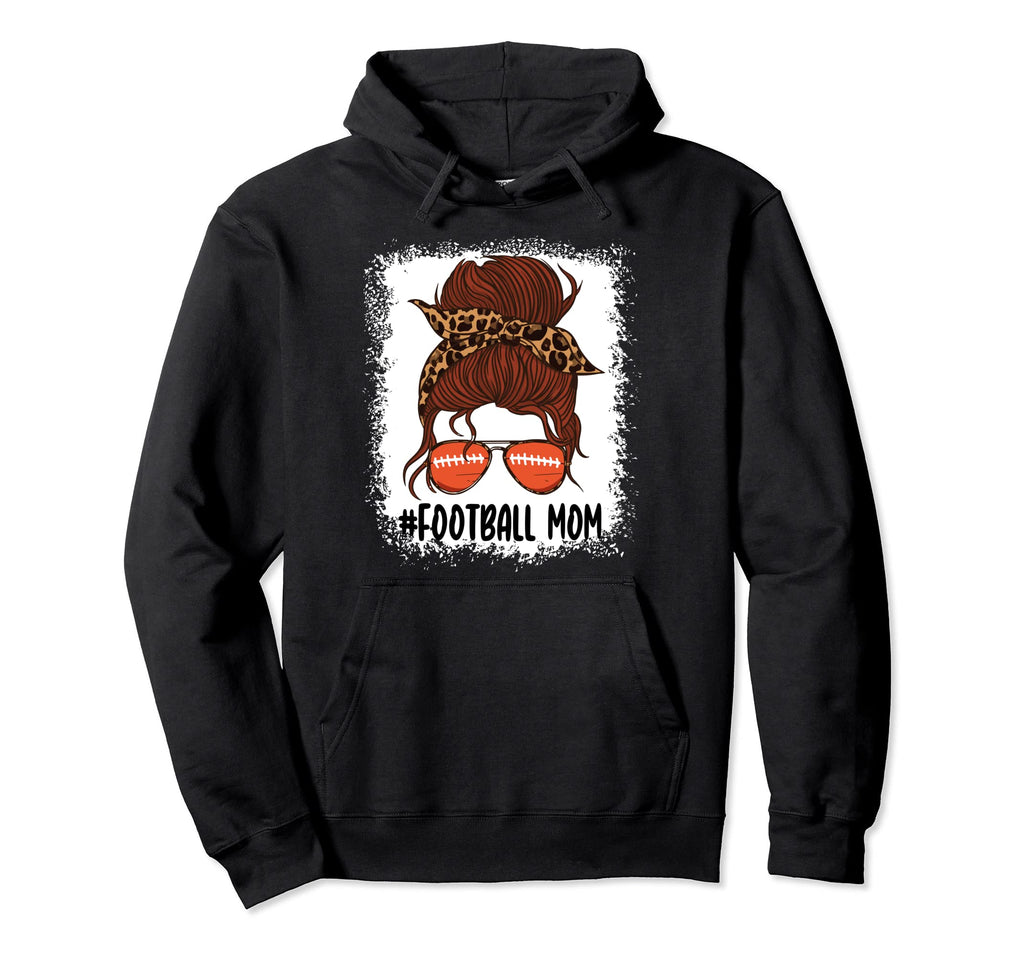 Messy Bun Football Mom Life Leopard Hoodie - Trendy Graphic for Adults - T-Shirt, Sweatshirt, Hoodie